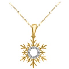 TJD 0.07 Carat Round Diamond 14Kt Yellow Gold Snowflake Designer Fashion Pendant