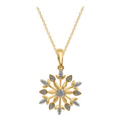 TJD 0.05 Carat Round Diamond 14Kt Yellow Gold Snowflake Designer Fashion Pendant