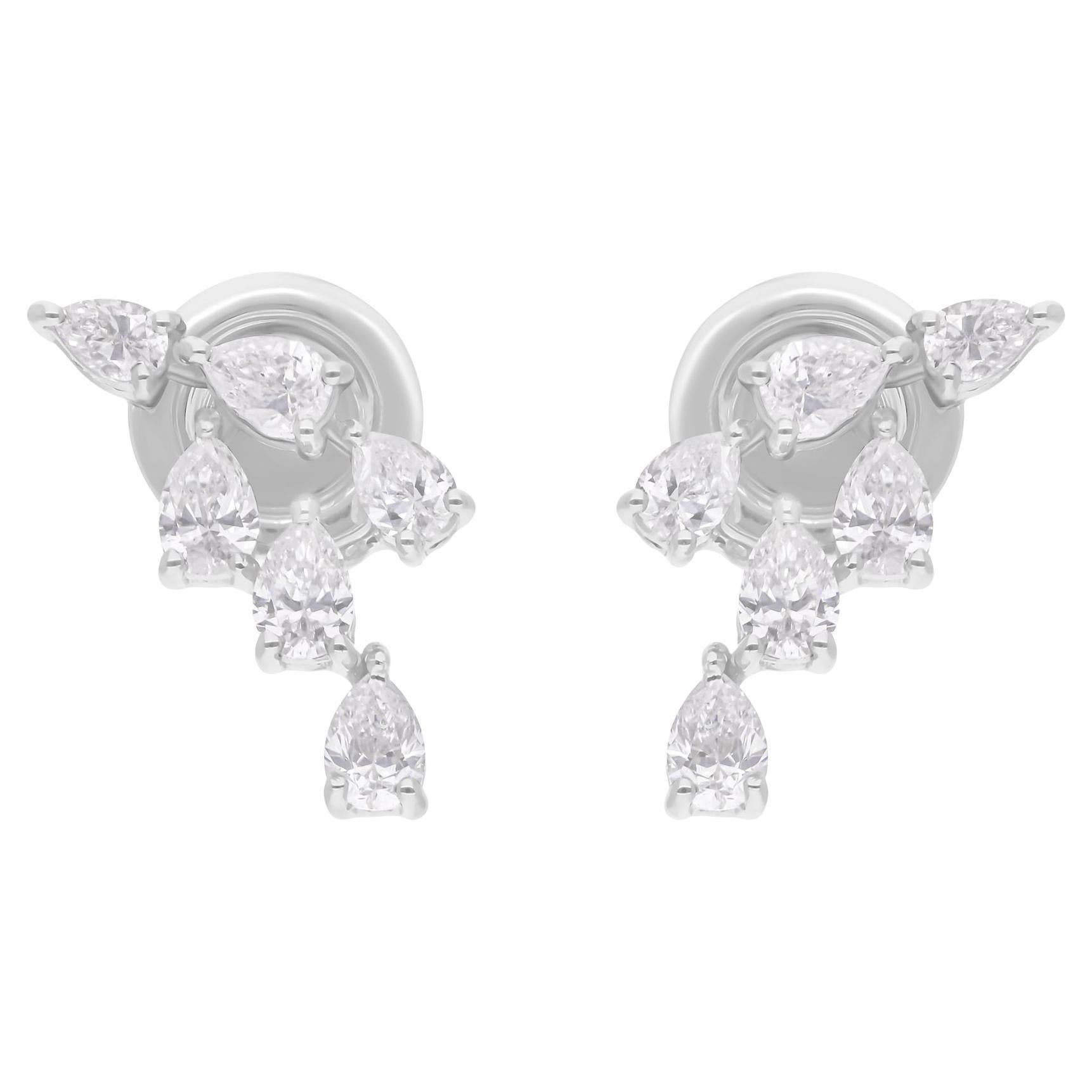 Natural 0.92 Carat SI/H Pear Diamond Earrings 14k White Gold Handmade Jewelry