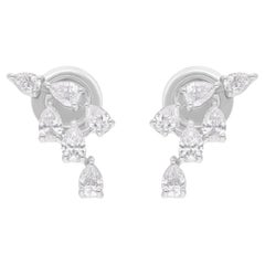 Natural 0.92 Carat SI/H Pear Diamond Earrings 14k White Gold Handmade Jewelry