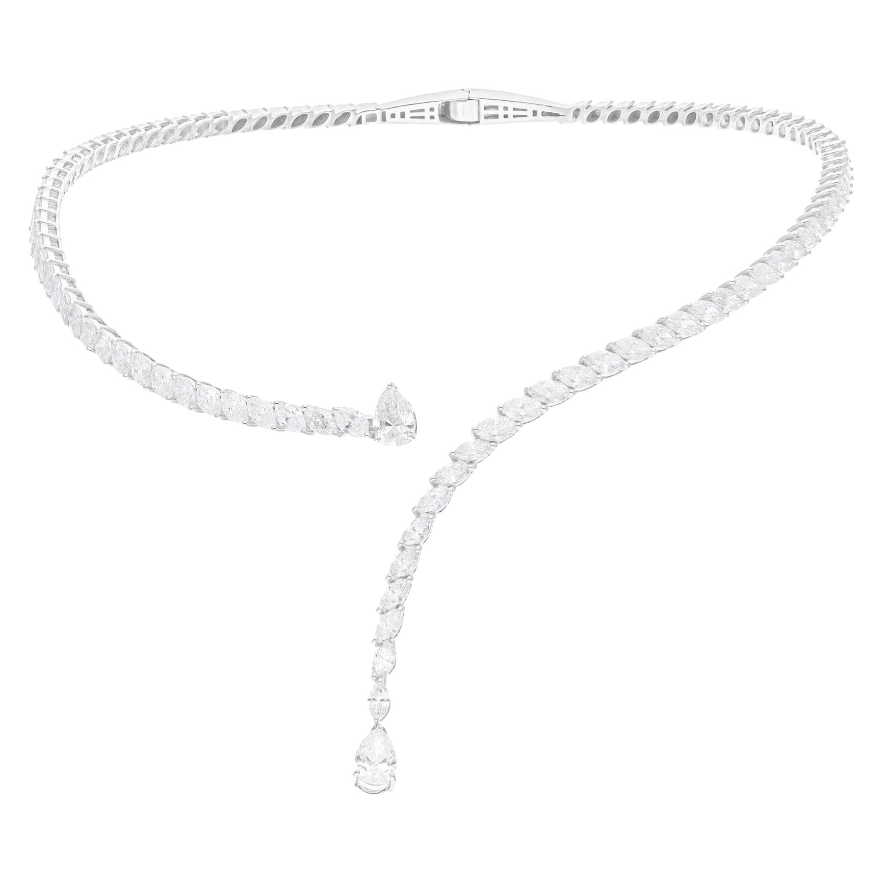 10.17 Carat SI/H Pear Round Brilliant Cut Diamond Choker Necklace 14k White Gold