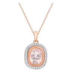 TJD 1.45 Quilates Morganita y Diamante Oro Rosa Collar Colgante Halo Marco Cushion