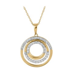 TJD 0.25 Carat Round Diamond 14 Karat Yellow Gold Designer Tri-Circle Pendant