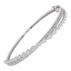 SI Clarity HI Color Pear Round Diamond Bangle Bracelet 14 Karat White Gold