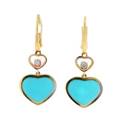Chopard Boucles d'oreilles Happy Diamond Turquoise Heart en or jaune 18 carats