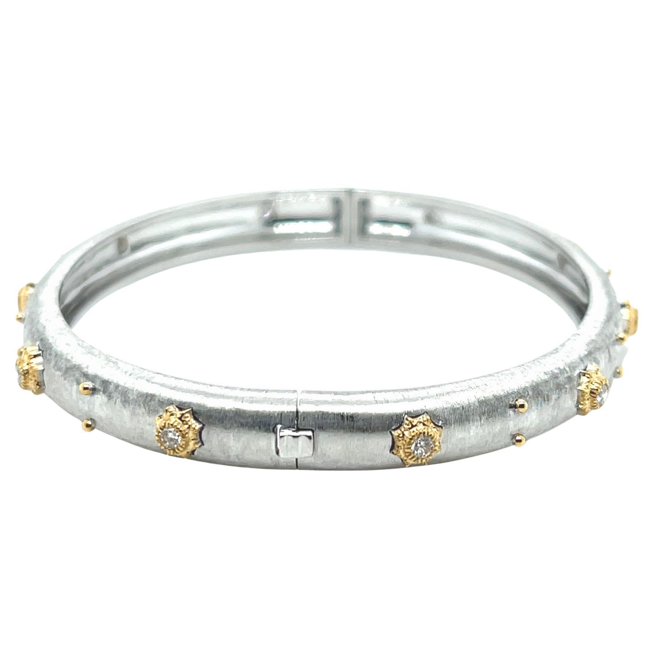 Florentine Diamond Bangle Bracelet in White and Yellow Gold