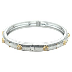Florentine Diamond Bangle Bracelet in White and Yellow Gold