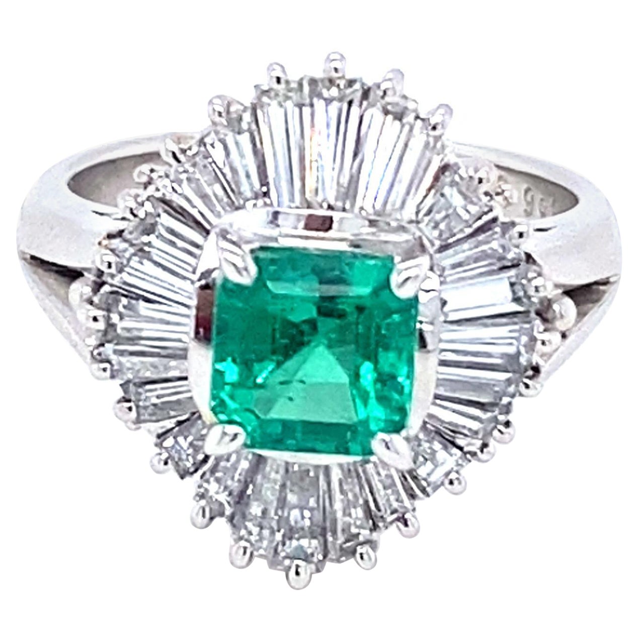 GIA Certified 0.85 Carat Octagon Cut Columbian Emerald Diamond Ring