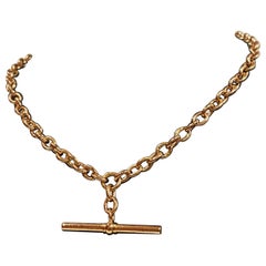 Antique Imperial Russia 14K Rose Gold 56 Stamp T-Bar Fob Watch Chain, A. Karpov.