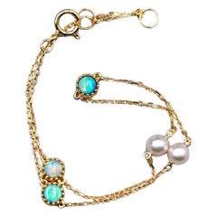 Minimalist Australian Solid Opal & Pearl Bracelet 18k Yellow Gold