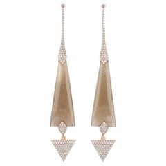 Orecchino di quarzo fumé e diamanti in oro rosa 14k Orecchino a goccia artigianale