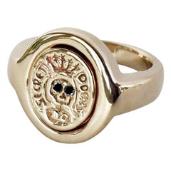 Crest Ring Signet Ring Black Diamond Skull Memento Mori Style J Dauphin