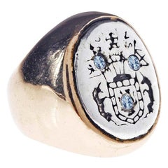 Aquamarin Wappen Siegelring Sterling Silber Bronze