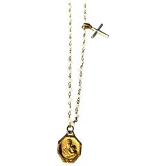 Medaglia Croce Collana con catena lunga Virgin Mary Rosario