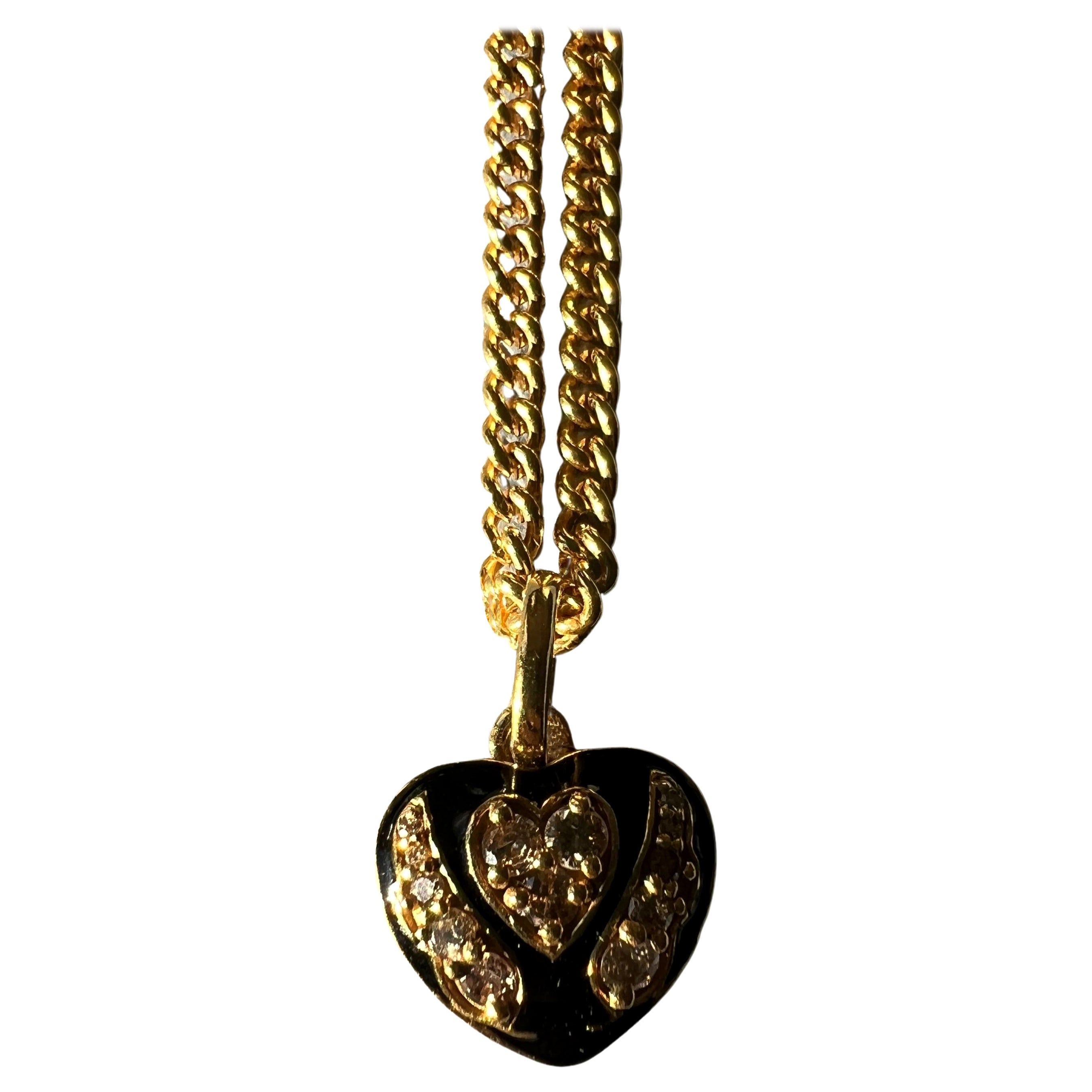 Memento Mori Heart Necklace White Diamond Black Enamel