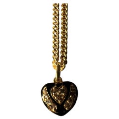 Memento Mori Collar Corazón Diamante Blanco Esmalte Negro