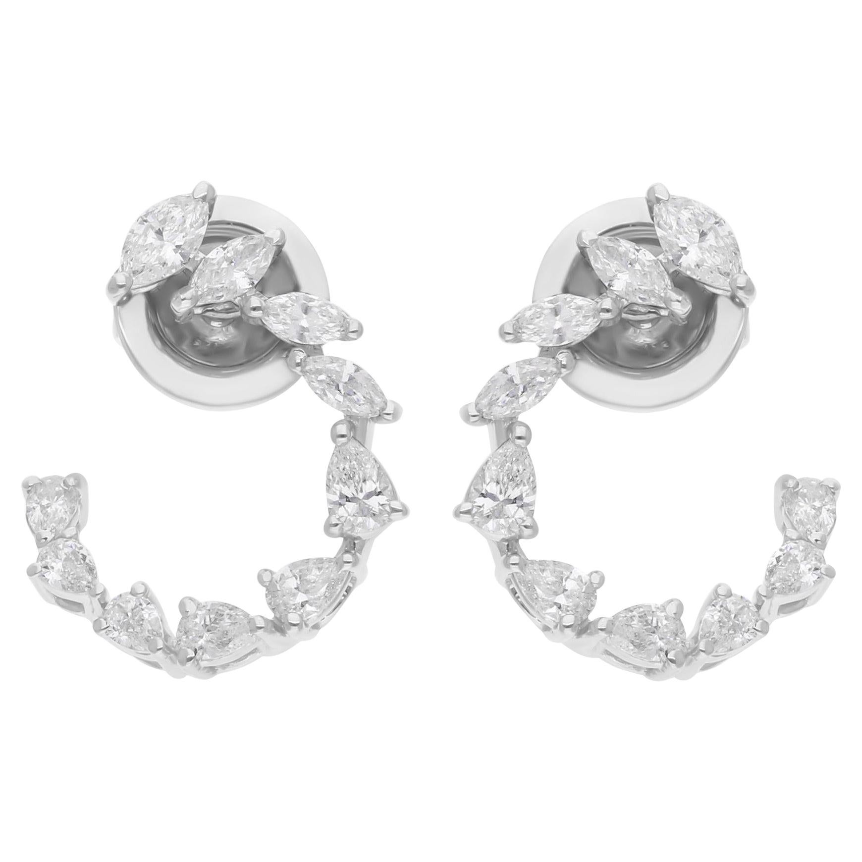 Natural 0.95 Carat Marquise Pear Diamond Earrings 14 Karat White Gold Jewelry