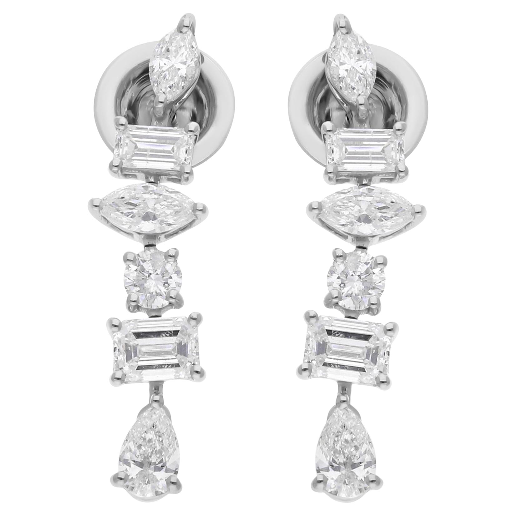 Natural 1.77 Carat SI/H Multi Shape Diamond Earrings 14 Karat White Gold Jewelry