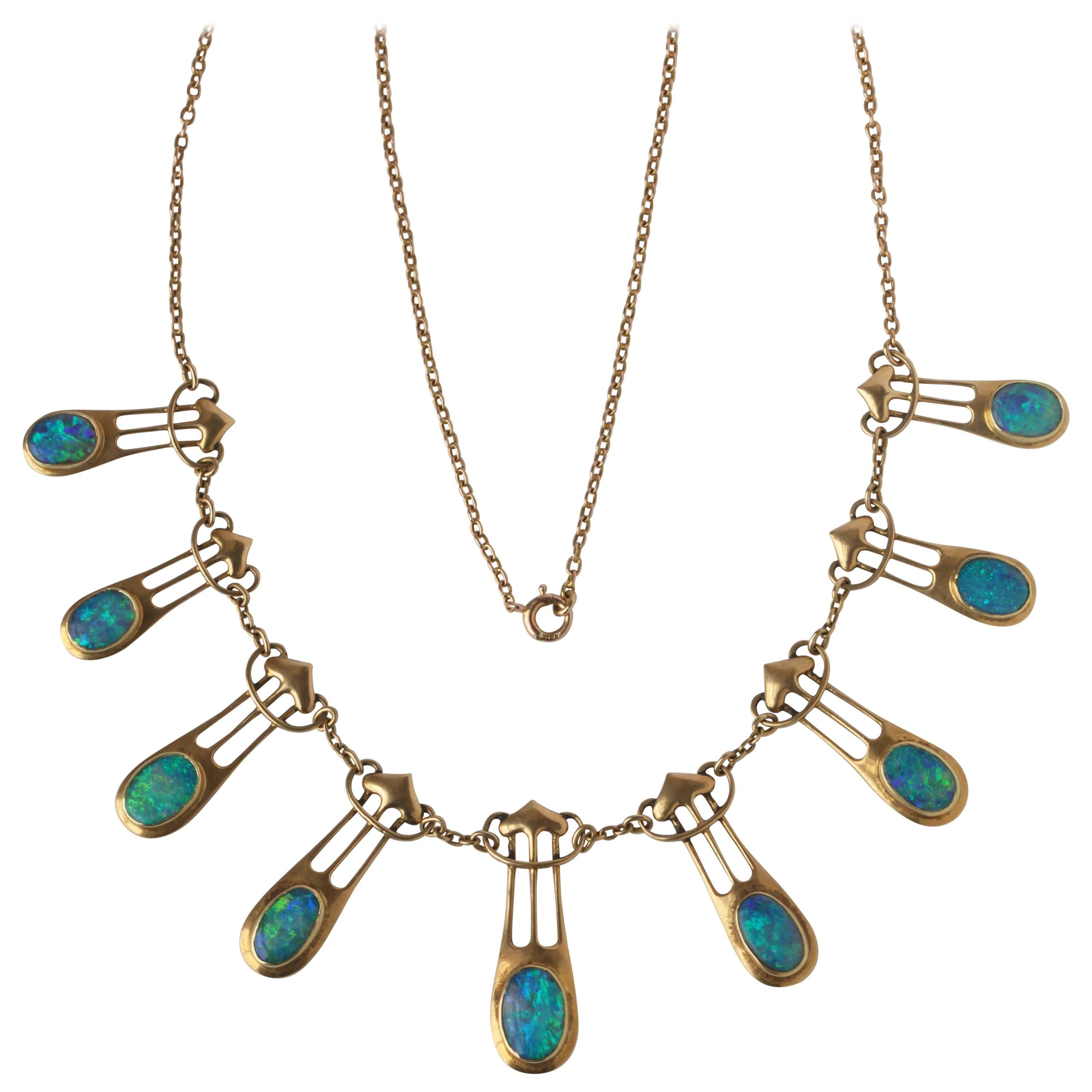 Murrle Bennett & Co Gold Opal Art Nouveau Necklace