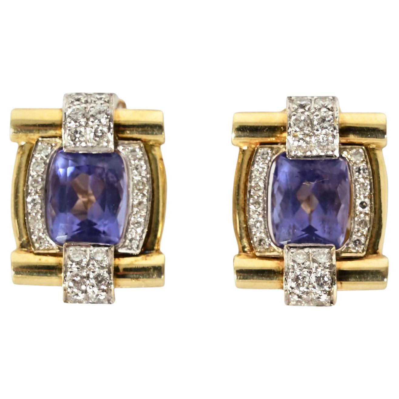 Tanzanite and Diamond Gold Earrings