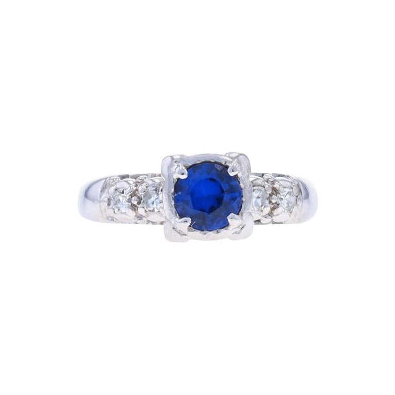 White Gold Lab-Created Spinel & Diamond Vintage Engagement Ring 14k Round .48ctw
