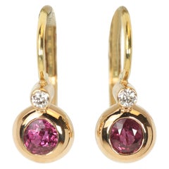 Viktorianische Lünetten-Ohrringe mit Rubin & Diamant in 18 Karat Roségold, 14 Karat französische Rückseite