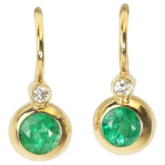 Victorian Bezel Earrings with Emerald and Diamond in 18K Yellow Gold by Bracken