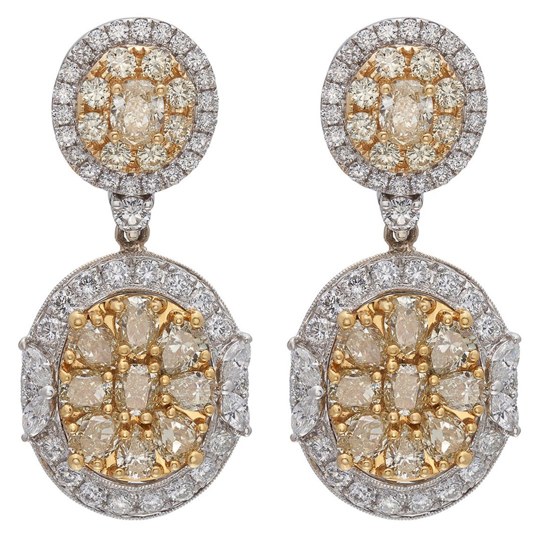 18kt Yellow and White Diamond Drop Earrings
