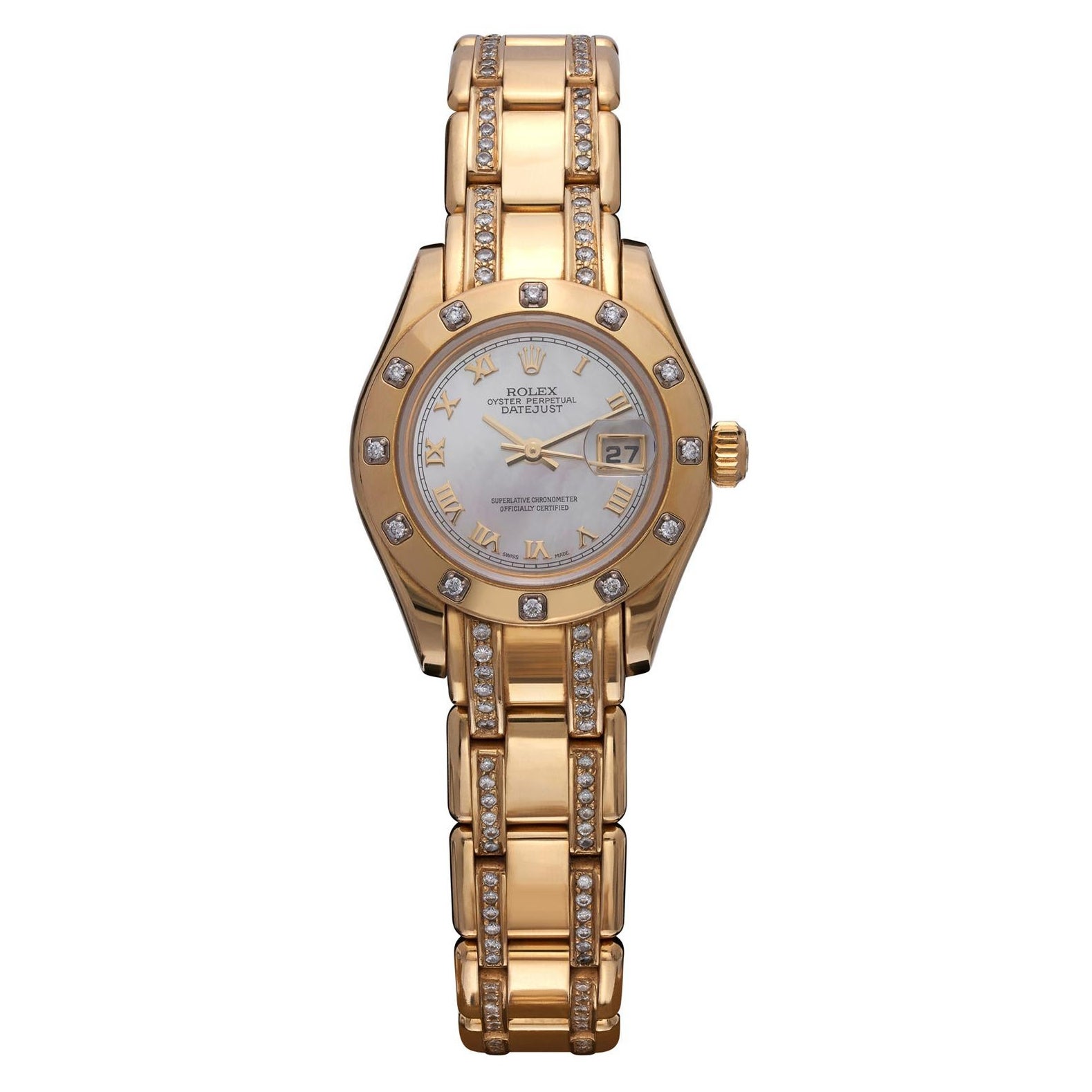 Rolex 18k Yellow Gold Woman's Datejust Pearlmaster Wristwatch