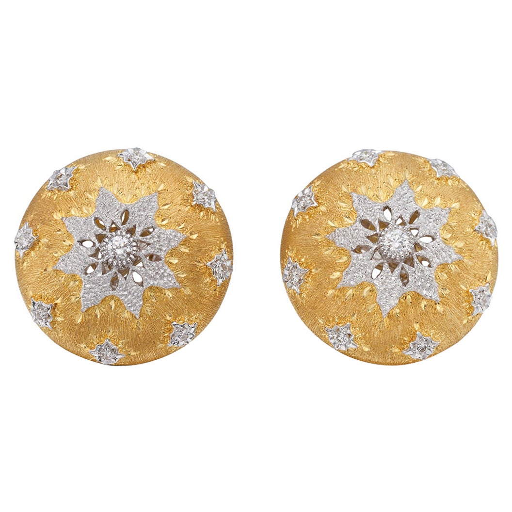 18k Two Tone and Diamond Earrings