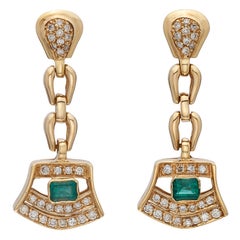 18kt Yellow Gold Diamond & Emerald Drop Earrings