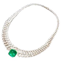 IGI Certified 20.00 Ct Zambian Emerald 15.00 Ct Diamonds 18K Gold Necklace