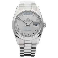  Rolex White Gold Day-Date Silver Baton Dial President Automatic Wristwatch 