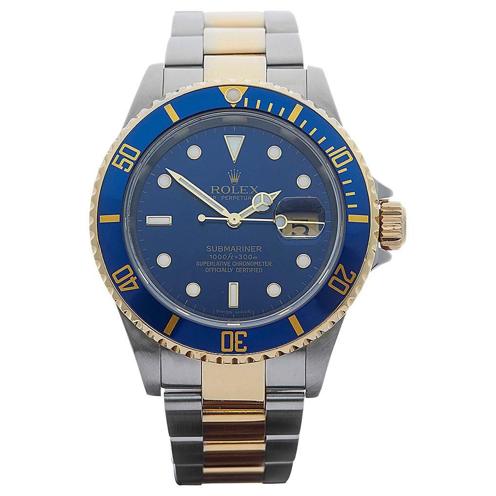  Rolex Yellow Gold Stainless Steel Submariner Sun Burst Automatic Wristwatch 