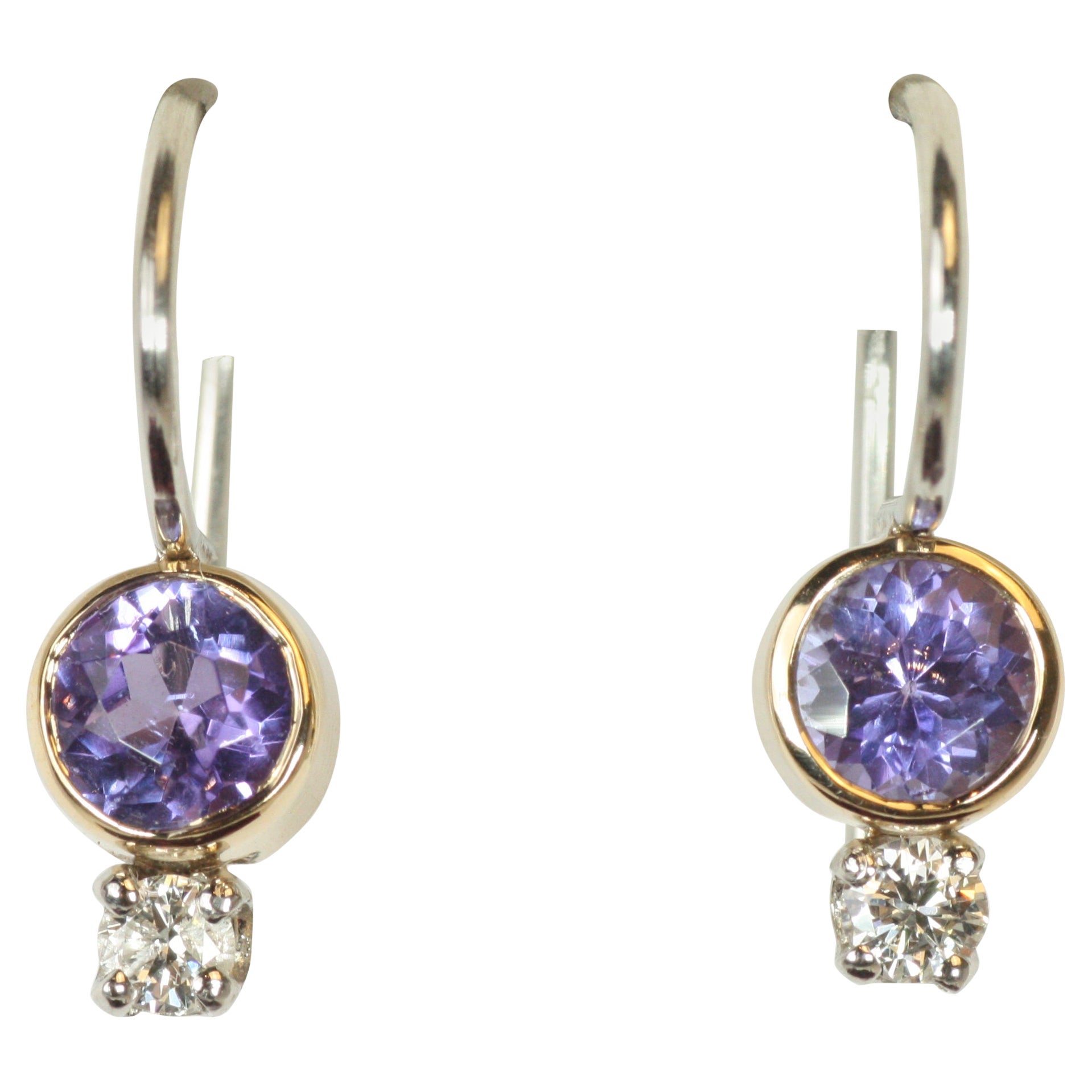 Tanzanite & Diamond Drop Earrings in 14K Yellow Gold & Platinum by Bracken