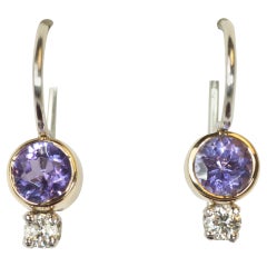 Tanzanite & Diamond Drop Earrings in 14K Yellow Gold & Platinum by Bracken