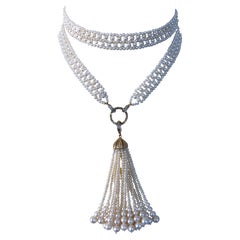 Bridal Pearl Sautoir with Diamonds & Solid 14k Yellow Gold