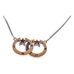 Collar Estrella de Luna Diamante Negro Aguamarina Cadena de Plata