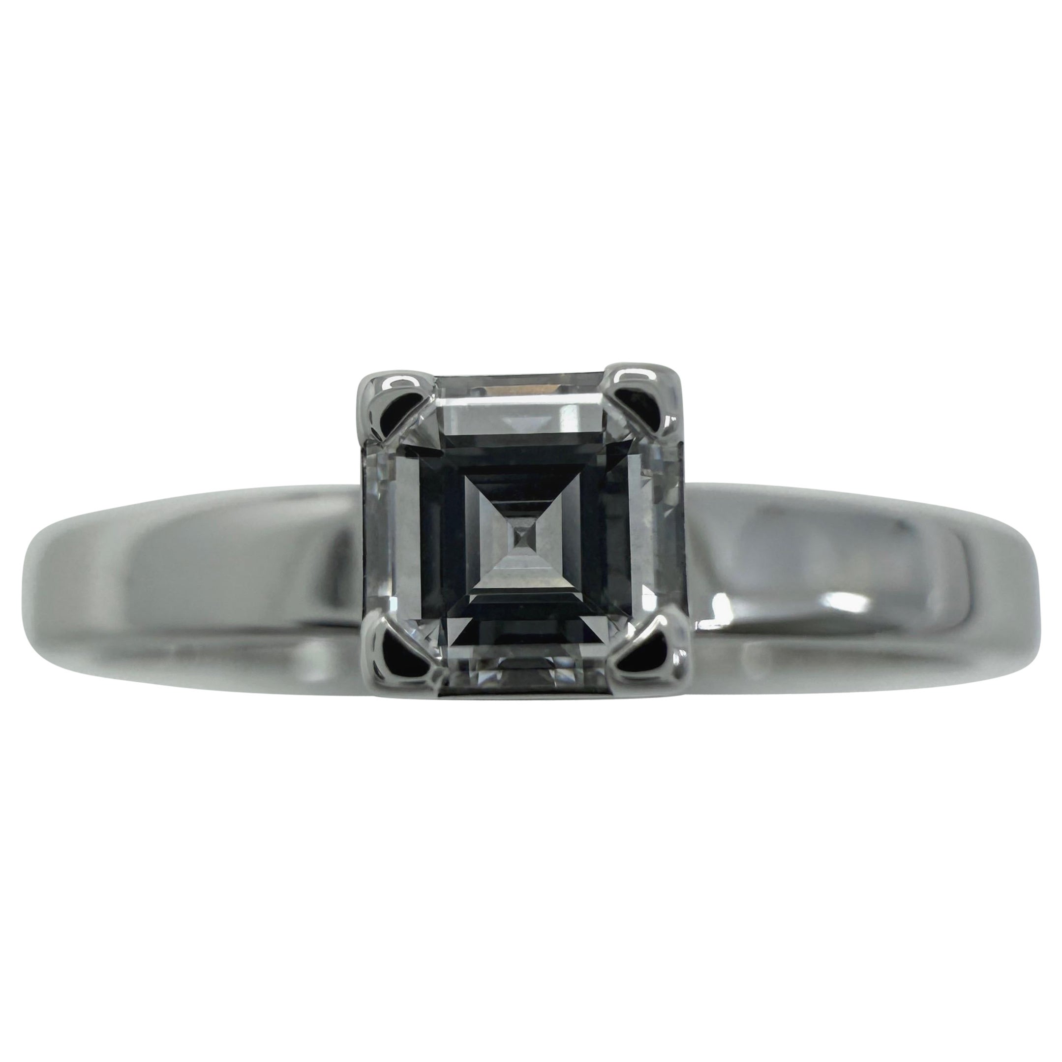 Vintage Chopard Asscher Cut Diamond Hidden Halo 18k White Gold Solitaire Ring For Sale