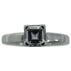 Vintage Chopard Asscher Cut Diamond Hidden Halo 18k White Gold Solitaire Ring