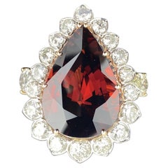 Certified 35 Carat Pear Shape Mandarin Garnet 18K Gold Cocktail Ring