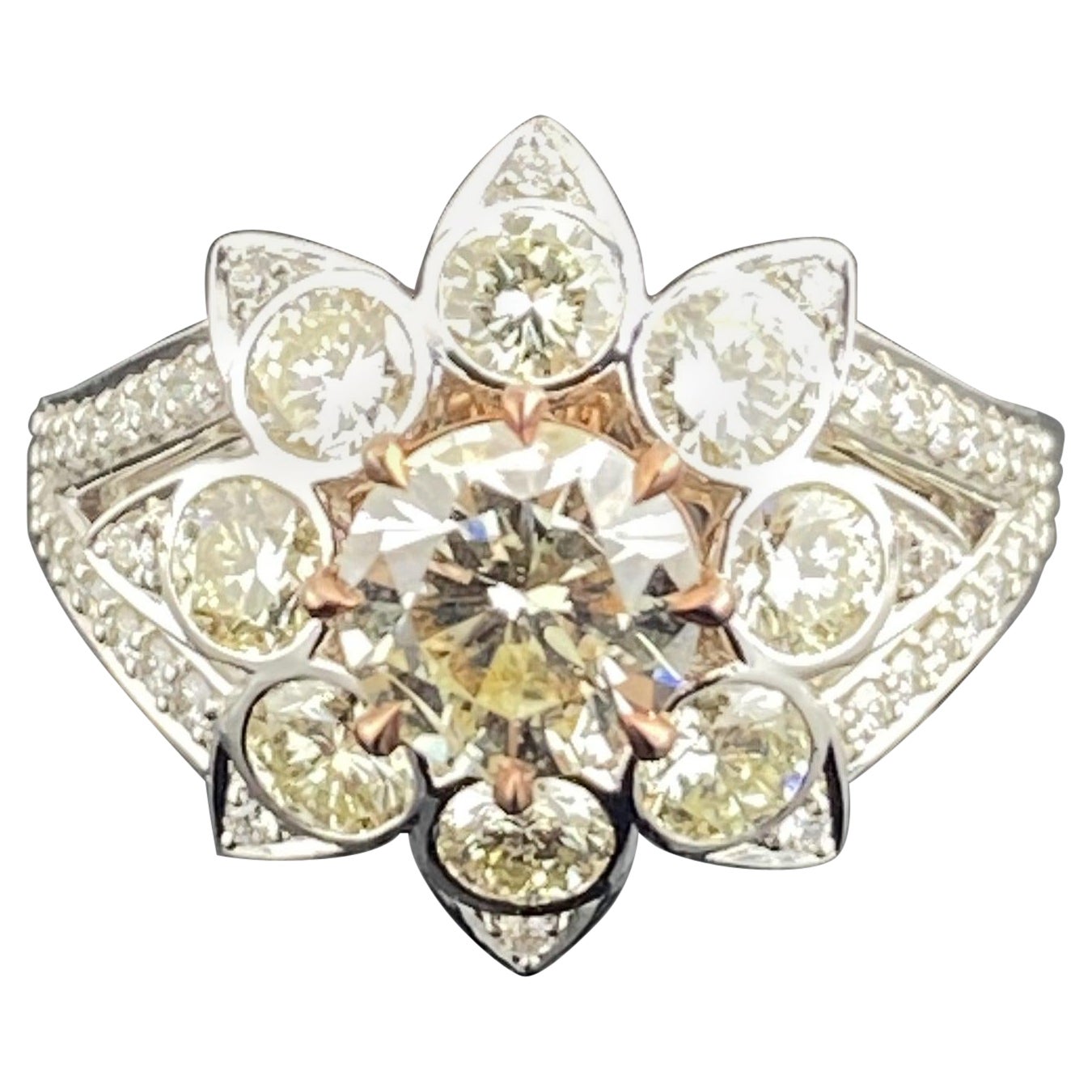 2.89 Carat Oval Cut Yellow Diamond in 18k White Gold Ring