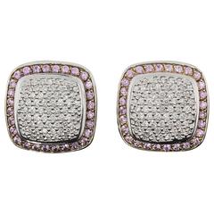 Custom David Yurman Pink Sapphire Albion Gold Diamond Earrings
