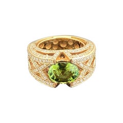 Bague en or rose 18 carats, grenat tsavorite ovale naturel de 2,65 carats et diamants
