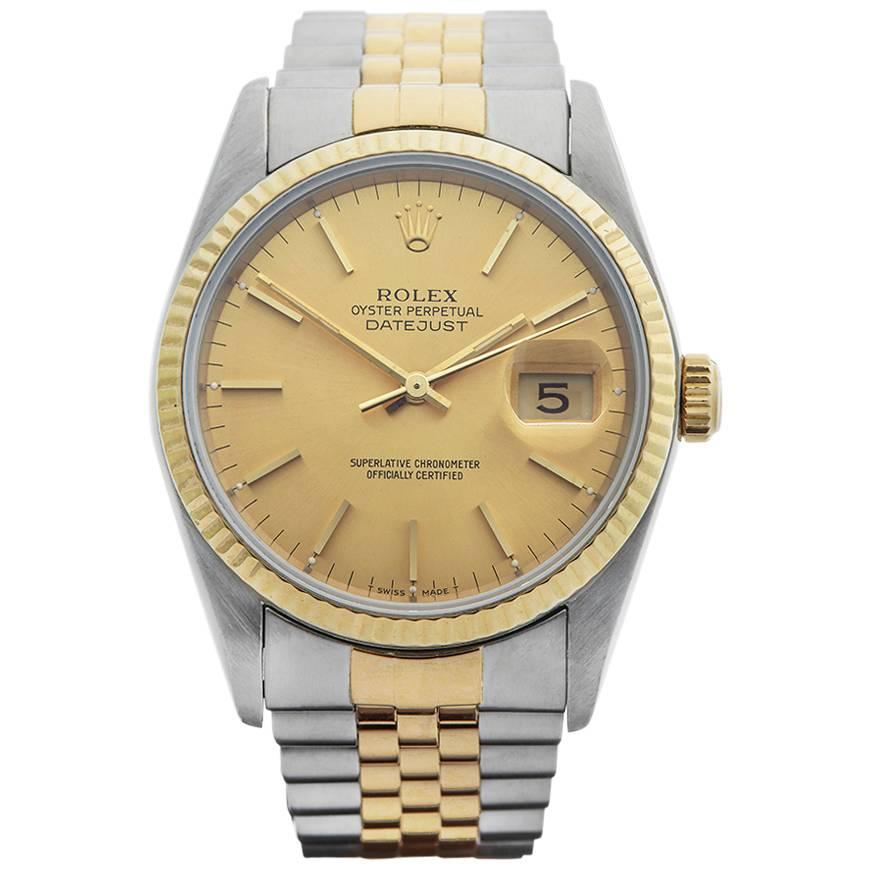 Rolex Yellow Gold Stainless Steel Datejust Automatic Wristwatch