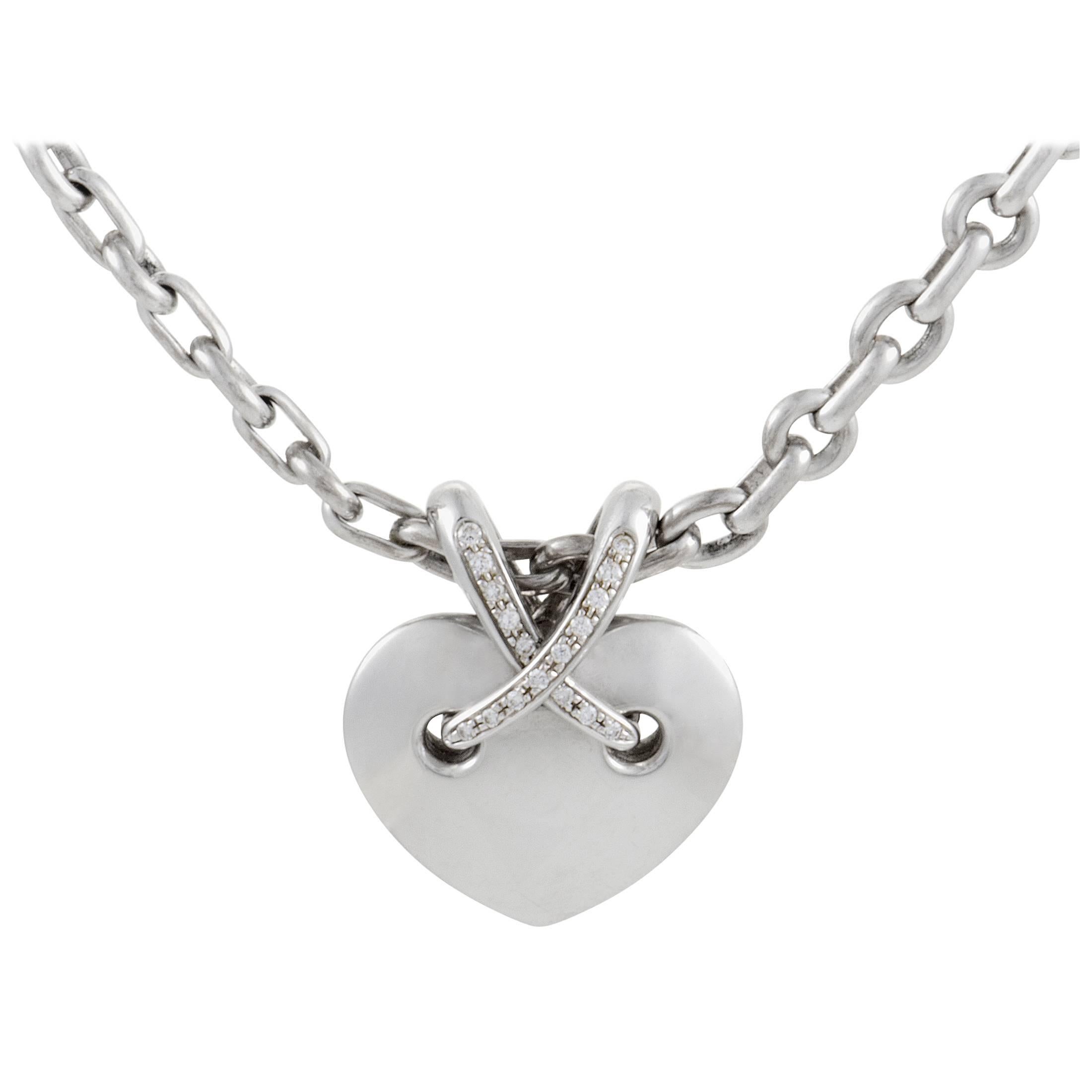 Chaumet Liens Large Diamond and White Gold Heart Pendant Necklace