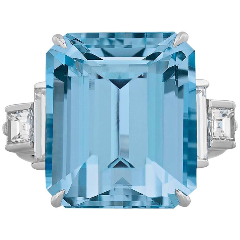 15 Carat Aquamarine Diamond Ring 
