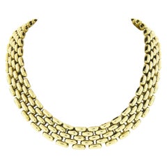 Vintage Italian 18k Yellow Gold Polished Wide Panther Link Chain Choker Necklace