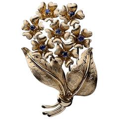 Vintage Tiffany & Co. Yellow Gold Sapphire Bouquet of Flowers Brooch Pin