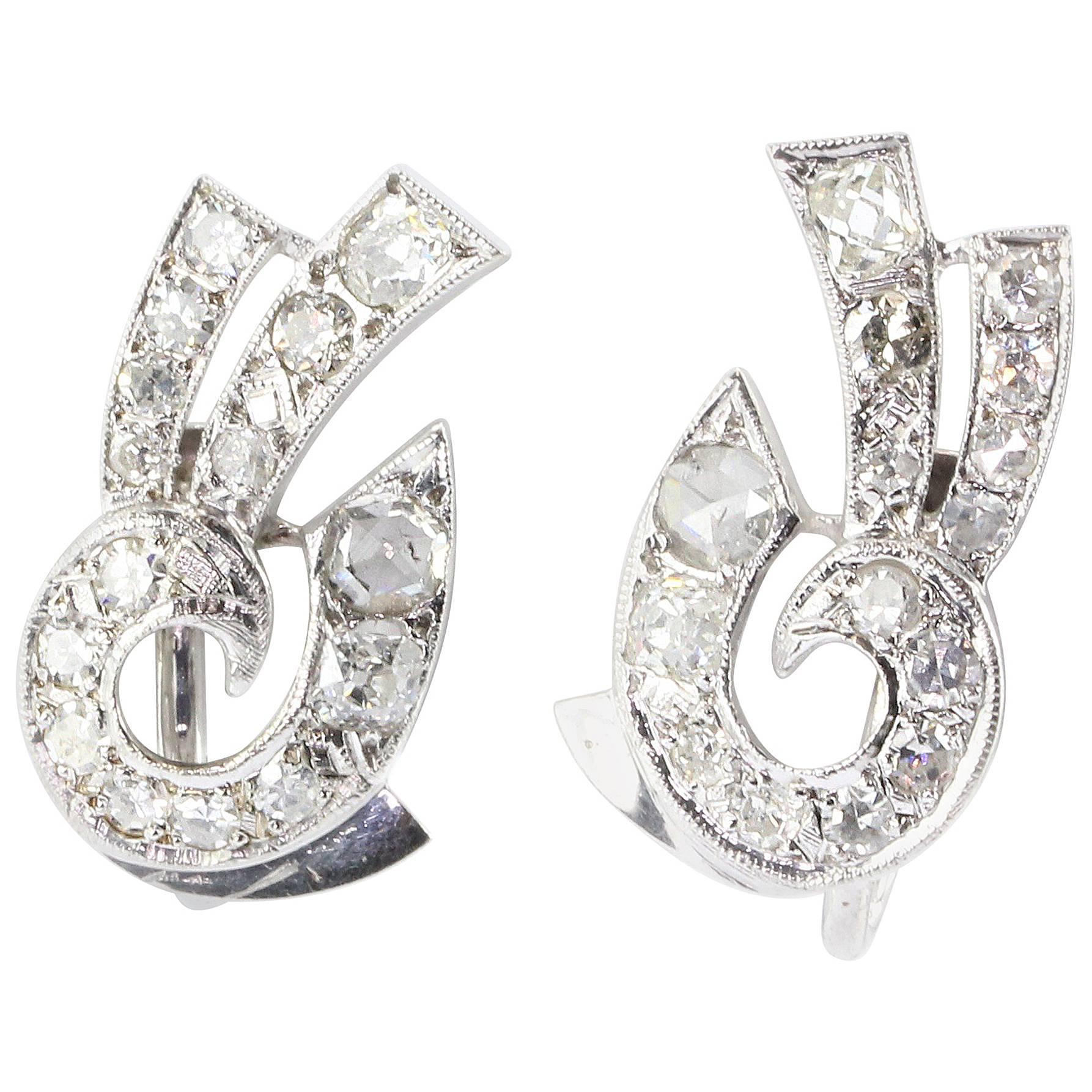 Art Deco White Gold Rose Cut Diamond Earrings For Sale